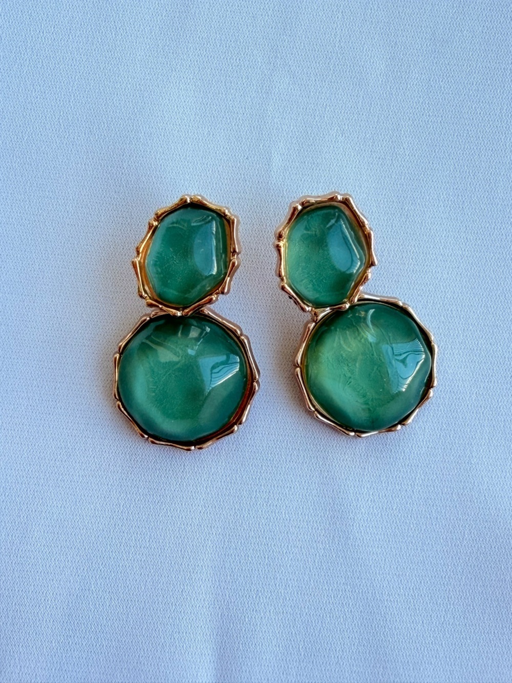 Gold-Tone Earrings with Green Cabochons